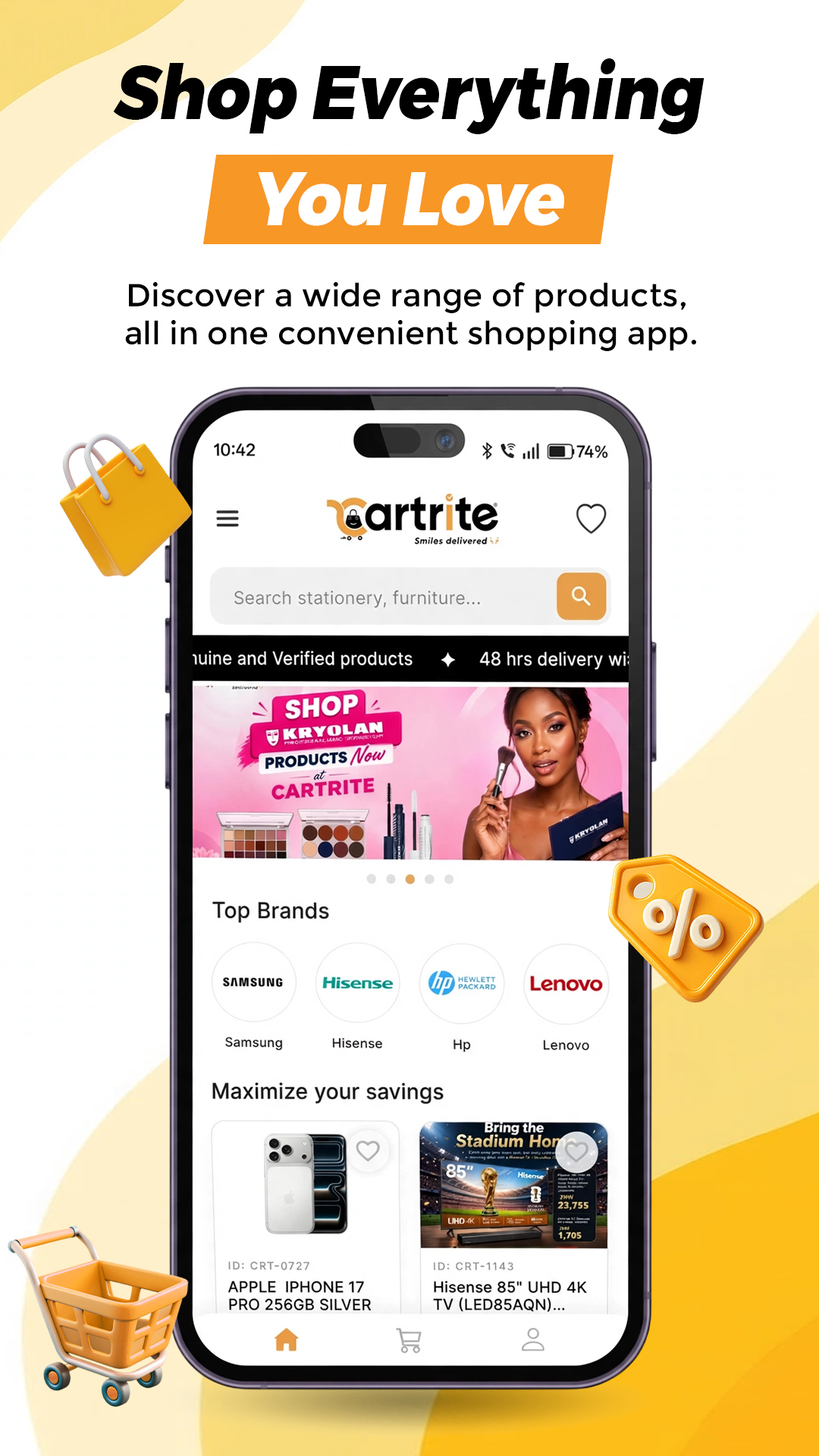 Cartrite app screenshot - product categories