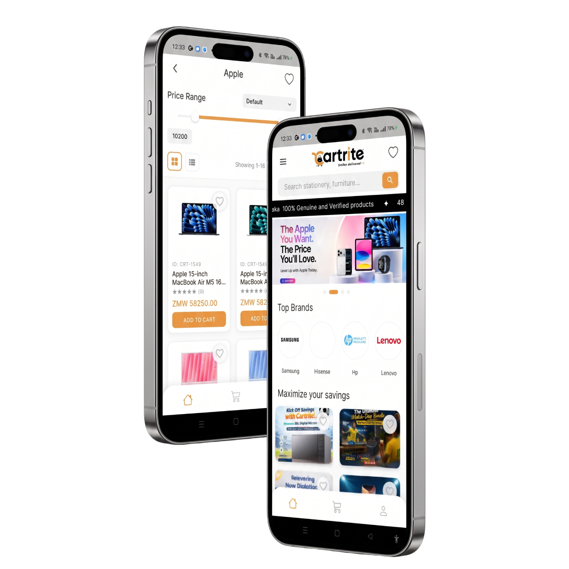 Cartrite app categories: electronics, appliances, computers, beauty and fashion